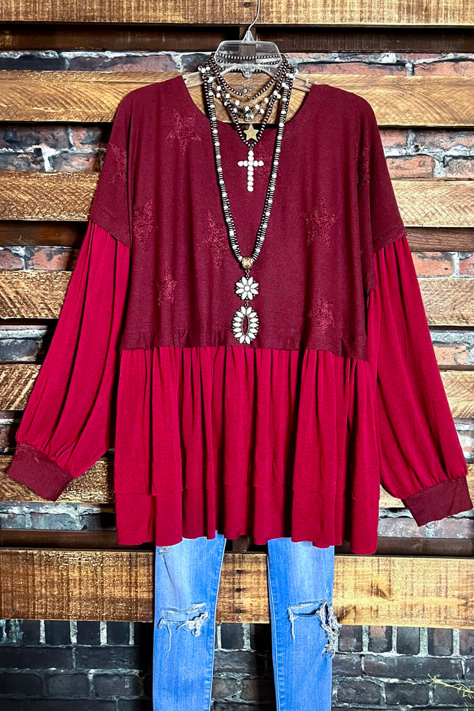 BOHO SHABBY SWING OVERSIZED COMFY WINE TUNIC BABYDOLL