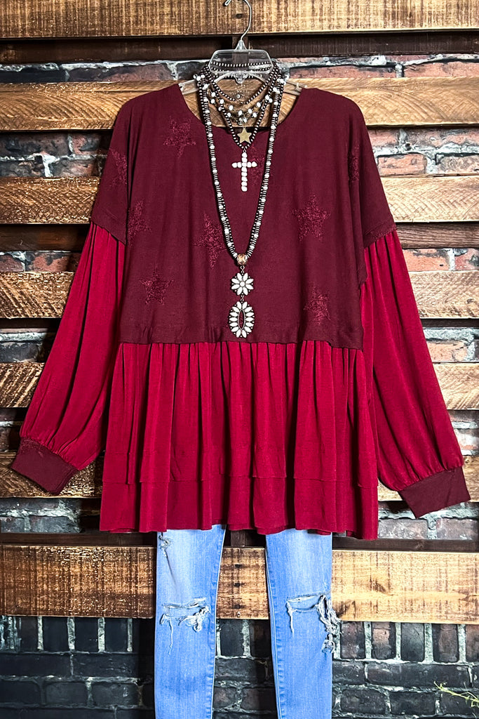 BOHO SHABBY SWING OVERSIZED COMFY WINE TUNIC BABYDOLL