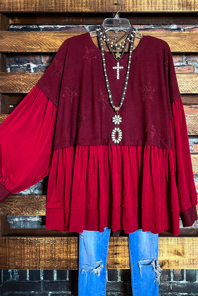 BOHO SHABBY SWING OVERSIZED COMFY WINE TUNIC BABYDOLL