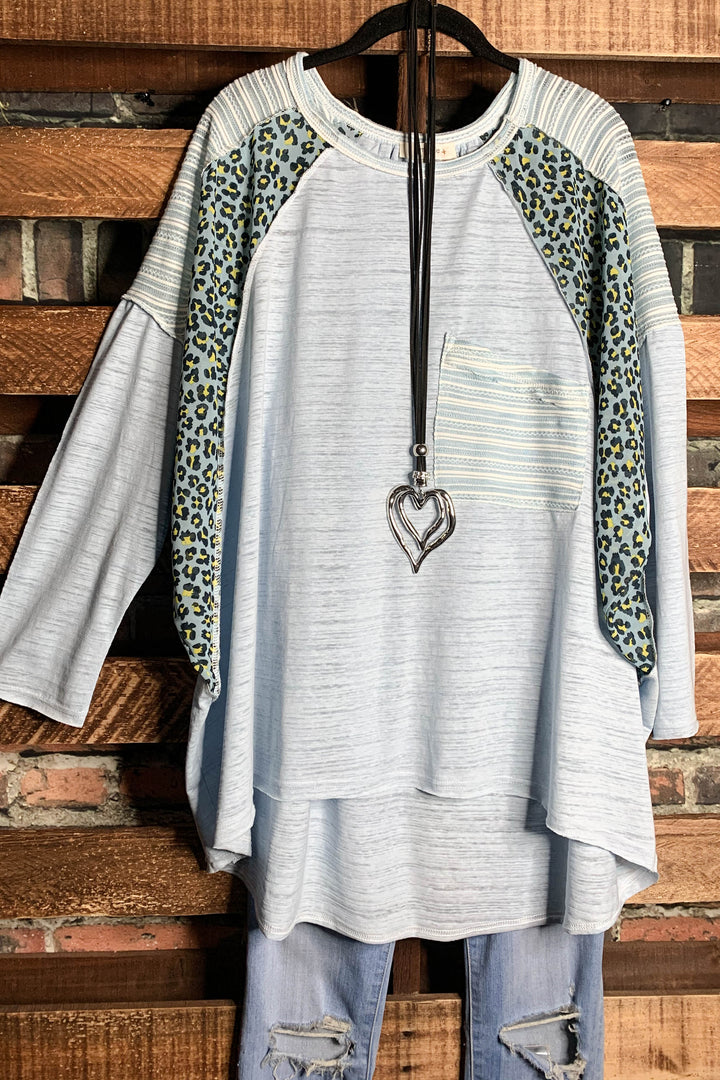 Always Faithful Top Burnout in Light Blue Mix-----------Sale