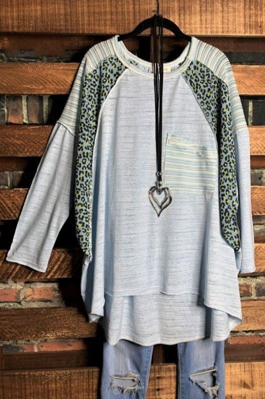 Always Faithful Top Burnout in Light Blue Mix-----------Sale