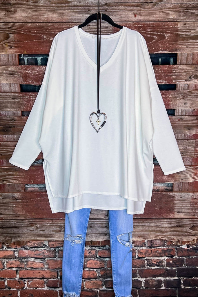 FOREVER PERFECTLY SIMPLE & OVERSIZED T-TUNIC IN IVORY ----------SALE