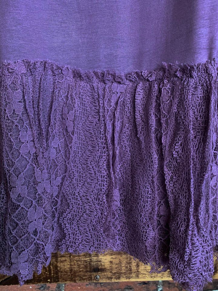 LOVE ME ALWAYS SHABBY LACE LAYERING SLIP DRESS EXTENDER IN PURPLE