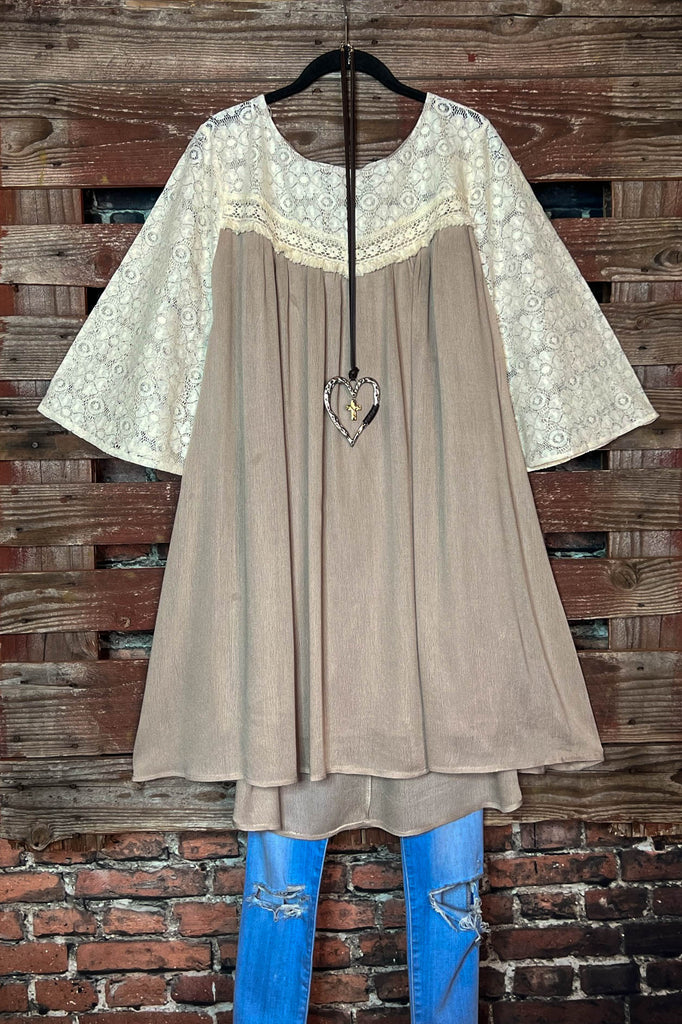 Pursuit Of Happiness Lace Dress in Latte