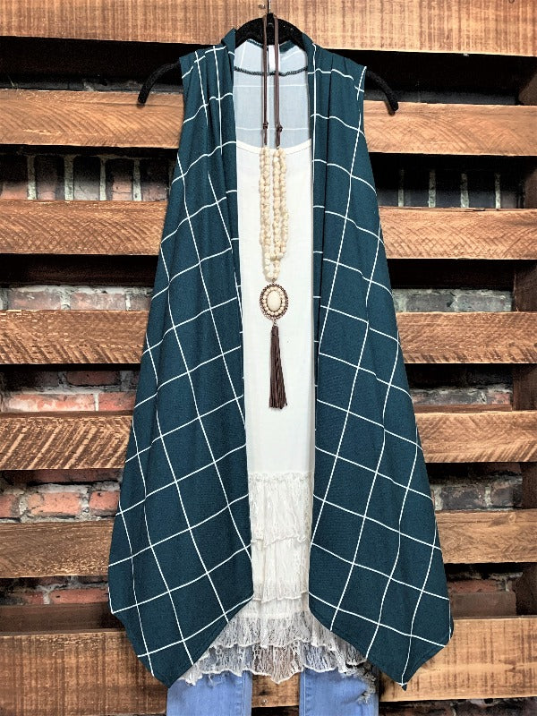 PLAID SOFT KNIT VEST IN TEAL-------SALE