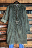 KEEP LOVE ALIVE EMBROIDERED OLIVE DRESS-TUNIC