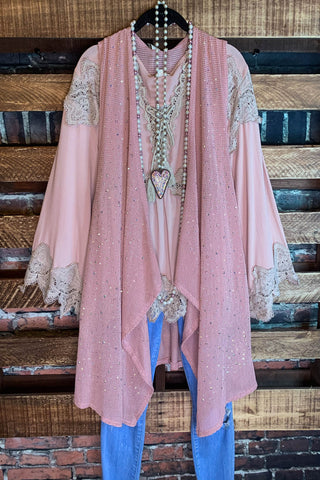 A FABULOUS HEART BROWN RUST LACE DUSTER CARDIGAN
