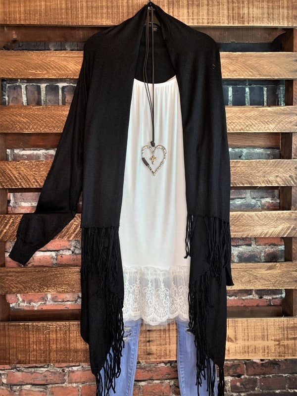 Let's Go To The City Fringe Cardigan in Black-------------Sale