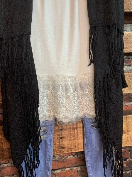 Let's Go To The City Fringe Cardigan in Black-------------Sale