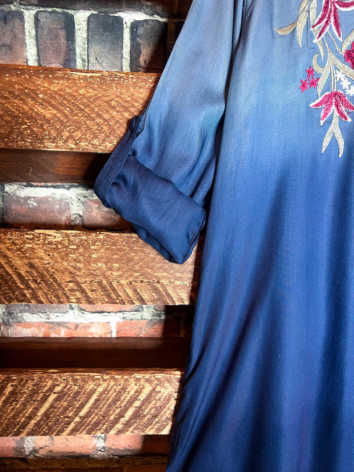 PEASANT GAUZE EMBROIDERED SHIRT IN BLUE TONES---------SALE