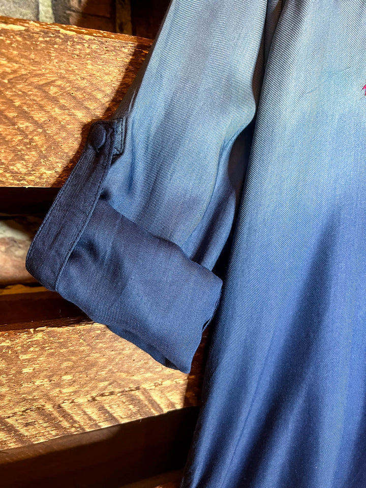 PEASANT GAUZE EMBROIDERED SHIRT IN BLUE TONES---------SALE