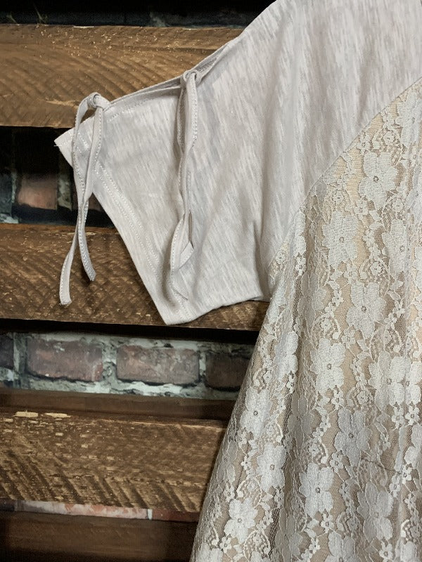 ROMANCE IN THE CITY LACE TUNIC IN DUSTY TAUPE---------------SALE