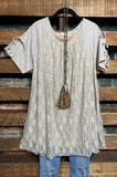 ROMANCE IN THE CITY LACE TUNIC IN DUSTY TAUPE---------------SALE