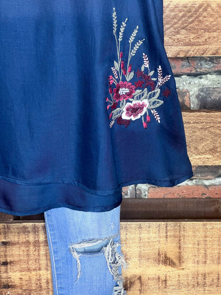 PEASANT GAUZE EMBROIDERED SHIRT IN BLUE TONES---------SALE