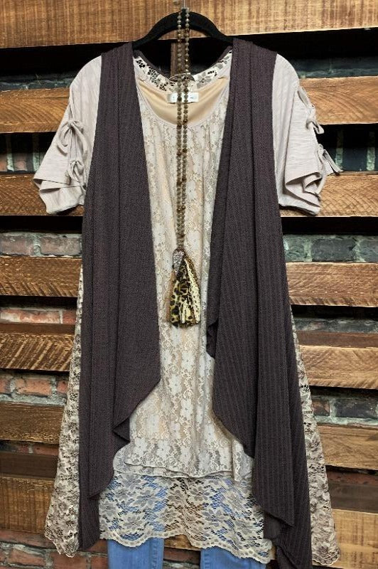 Vintage Inspire Brown Mocha Lace Vest -----SALE