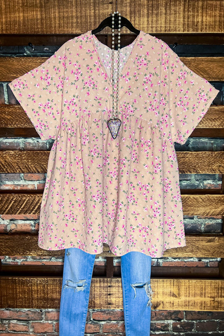 BEAUTIFUL  TIMELESS  FLORAL BABYDOLL TOP IN BLUSH ROSE--------SALE
