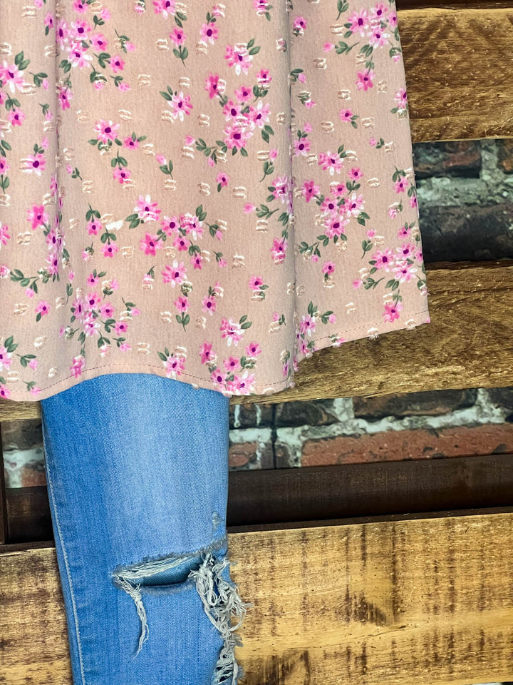BEAUTIFUL  TIMELESS  FLORAL BABYDOLL TOP IN BLUSH ROSE--------SALE