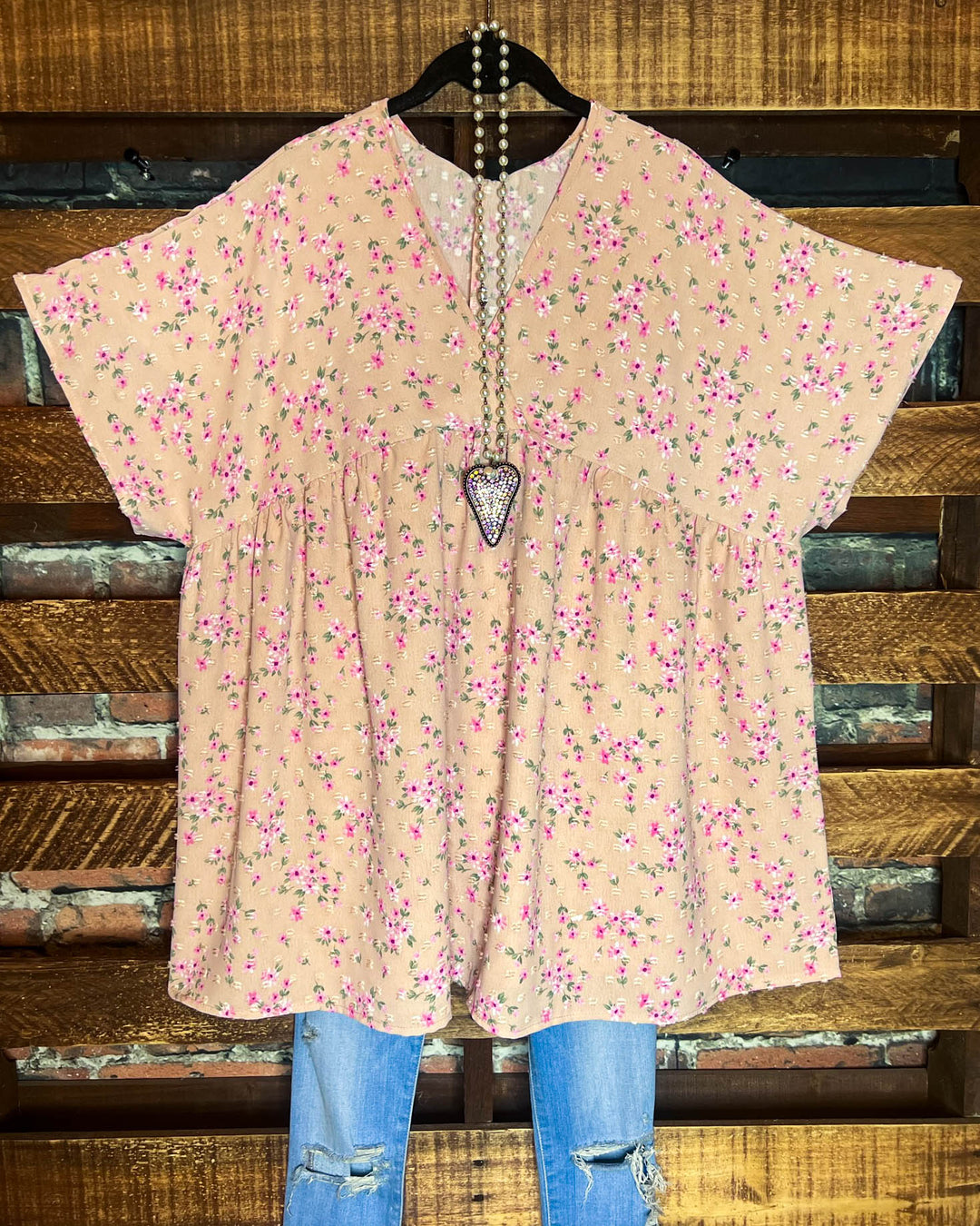 BEAUTIFUL  TIMELESS  FLORAL BABYDOLL TOP IN BLUSH ROSE--------SALE