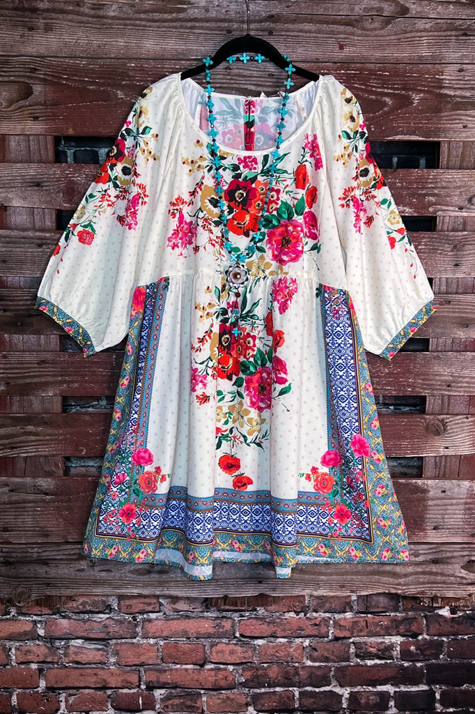 FLORAL DRESS IN CREAM & MULTI-----SALE