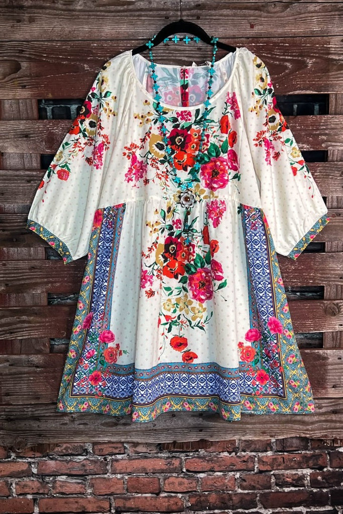 FLORAL DRESS IN CREAM & MULTI-----SALE