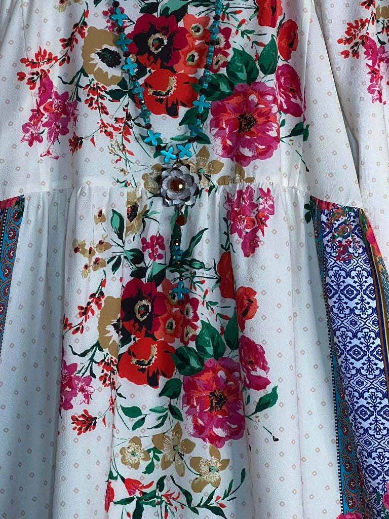 FLORAL DRESS IN CREAM & MULTI-----SALE