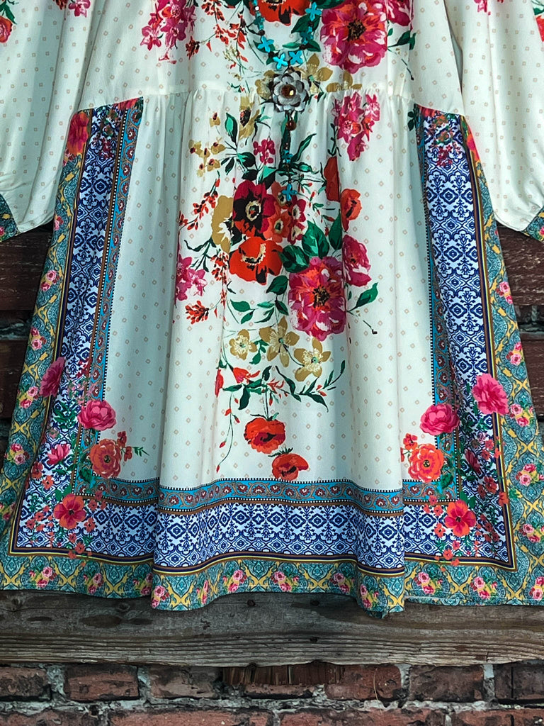 FLORAL DRESS IN CREAM & MULTI-----SALE