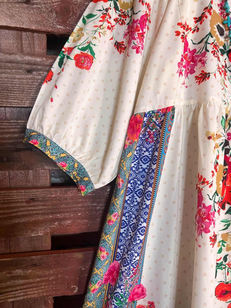 FLORAL DRESS IN CREAM & MULTI-----SALE