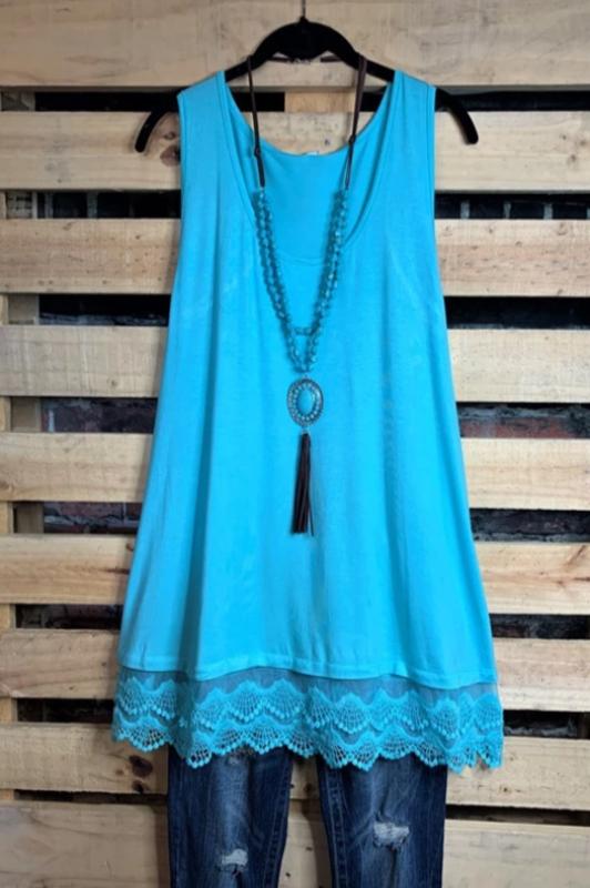SWEETER THAN HONEY LACE SLIP DRESS EXTENDER IN AQUA