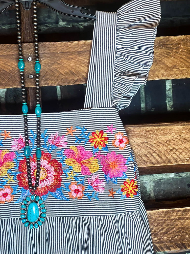 1X 2X 3X Sunkissed Floral & Stripes Babydoll Top in Denim--------SALE