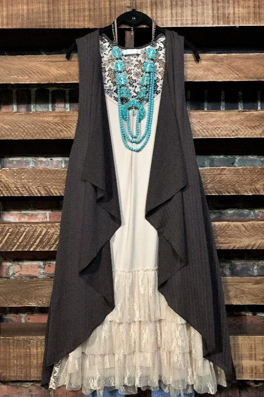Vintage Inspire Brown Mocha Lace Vest -----SALE