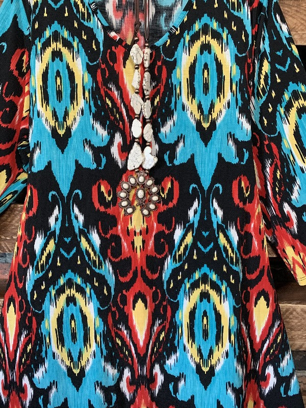 DAMASK BEAUTY DRESS IN RED & TURQUOISE  12-22--------------sale