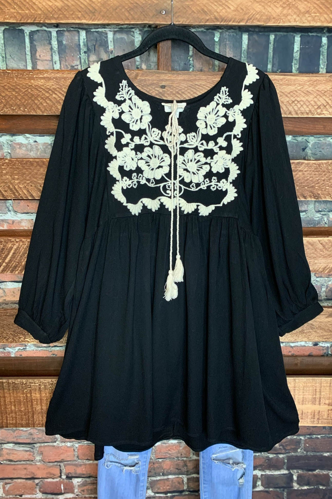 6-12 SIZE Boho Embroidered Dress in Black  -----Sale
