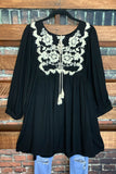 Promise In My Heart Boho Embroidered Dress in Black