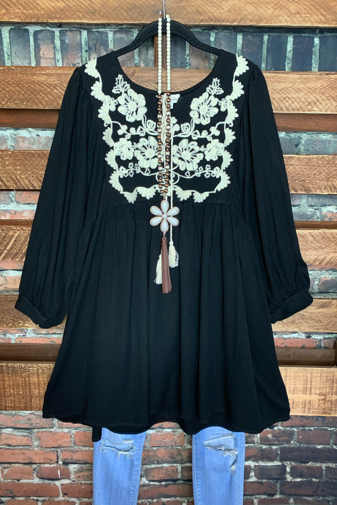 6-12 SIZE Boho Embroidered Dress in Black  -----Sale