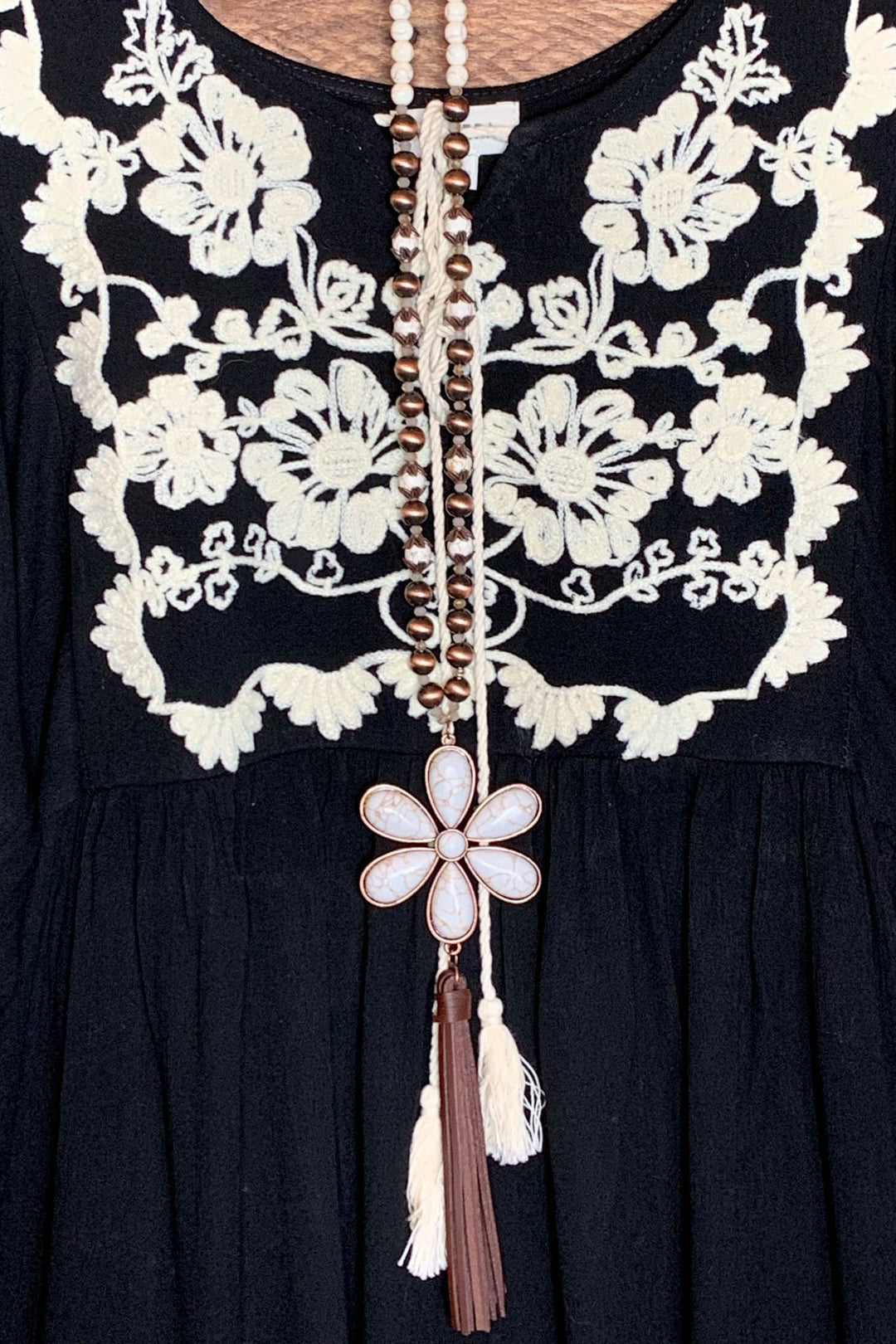 6-12 SIZE Boho Embroidered Dress in Black  -----Sale