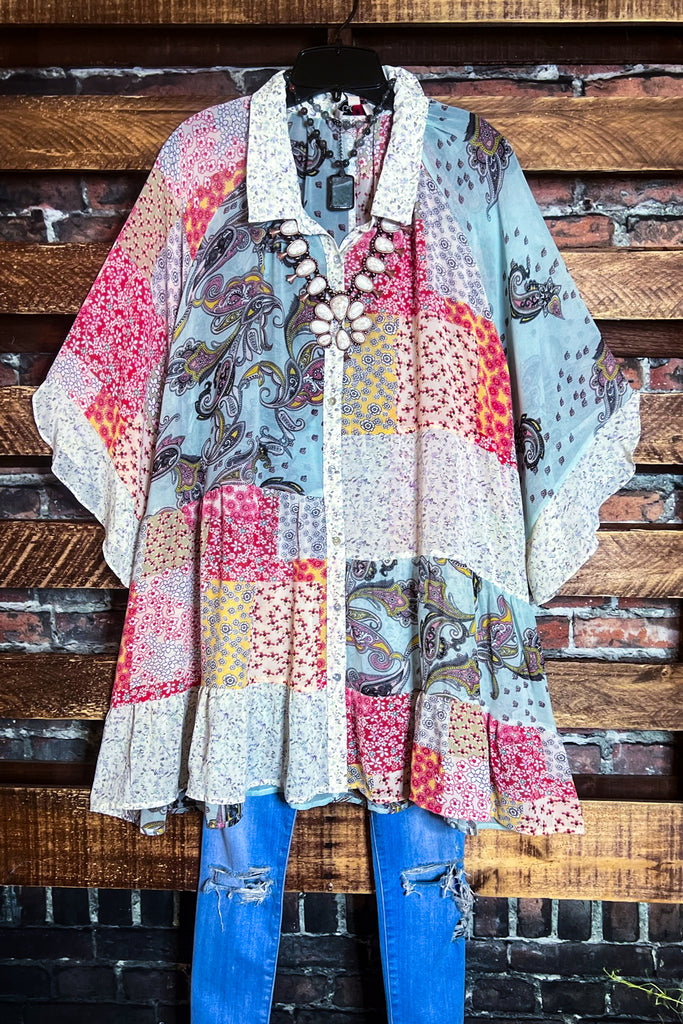 See The Beauty Paisleys Oversized Tunic Shirt in Coral & Multi-Color