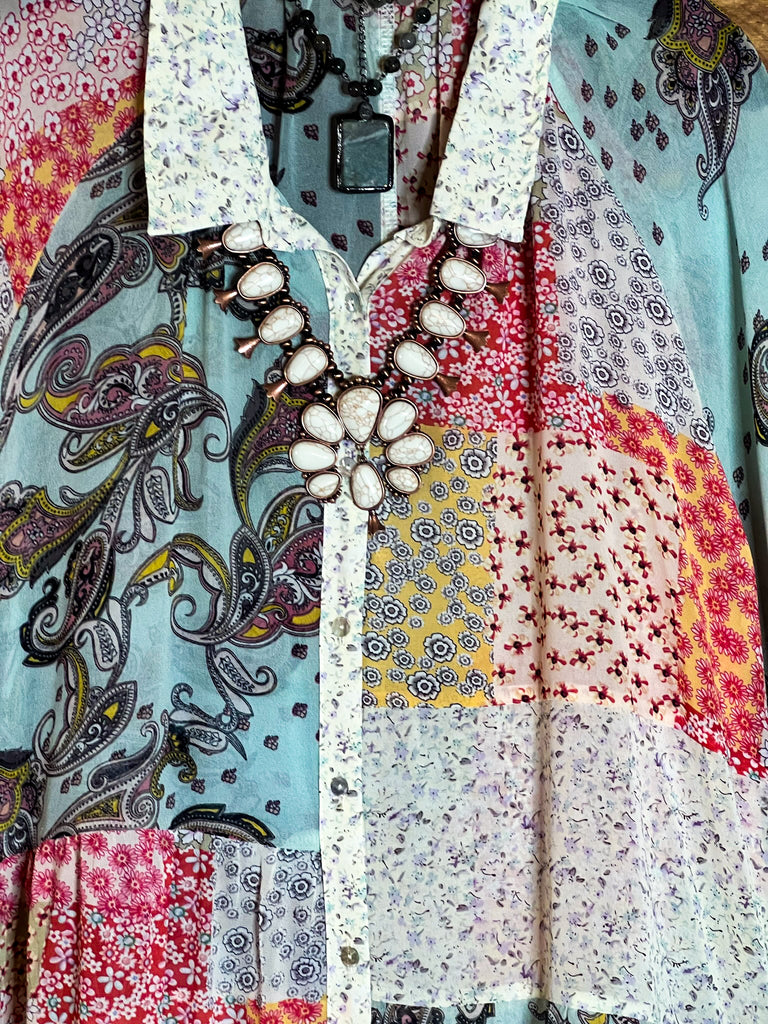 See The Beauty Paisleys Oversized Tunic Shirt in Coral & Multi-Color