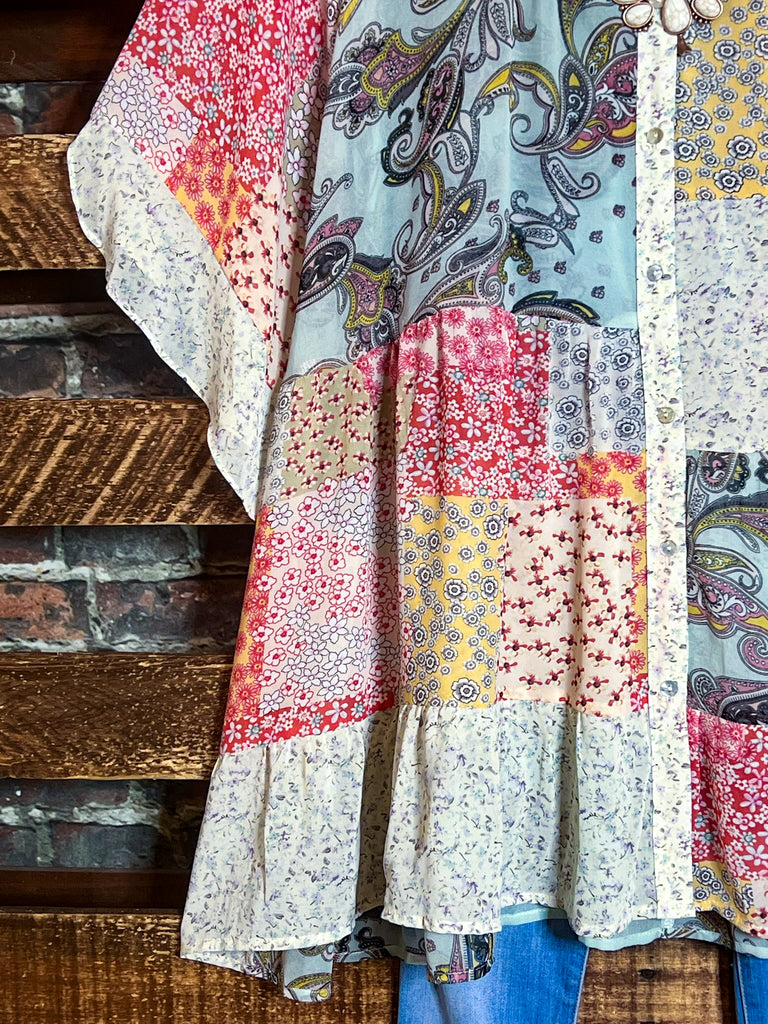 See The Beauty Paisleys Oversized Tunic Shirt in Coral & Multi-Color
