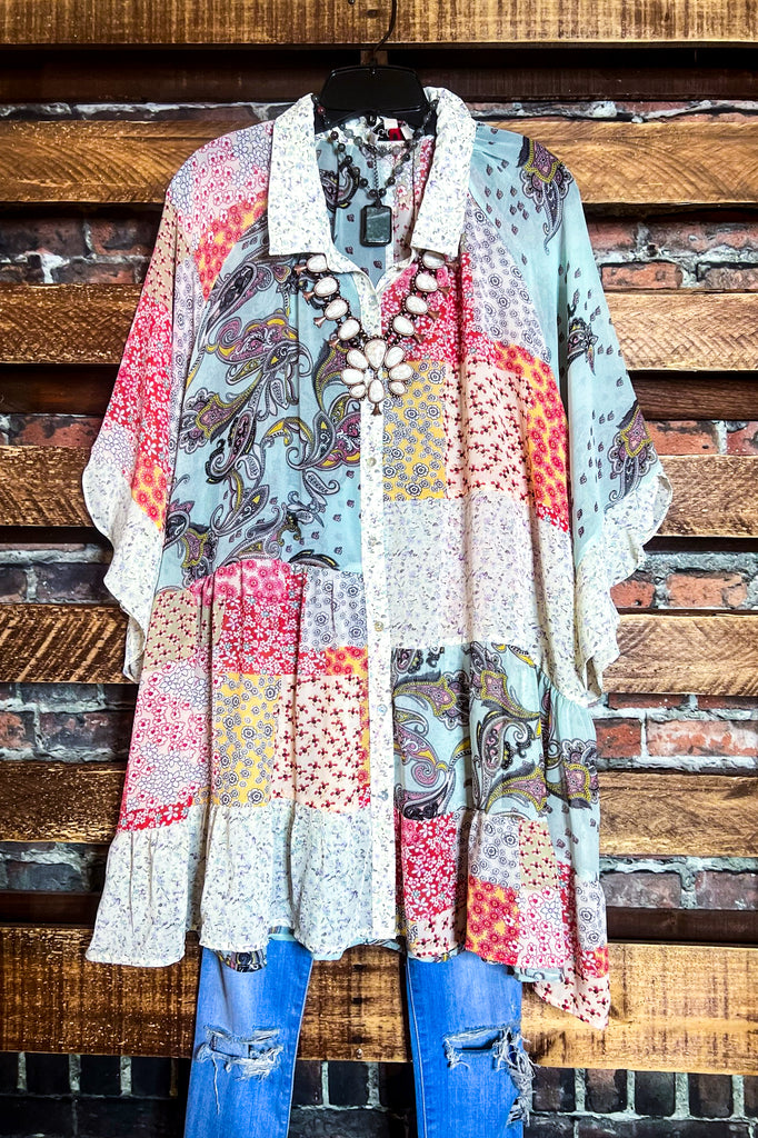 See The Beauty Paisleys Oversized Tunic Shirt in Coral & Multi-Color