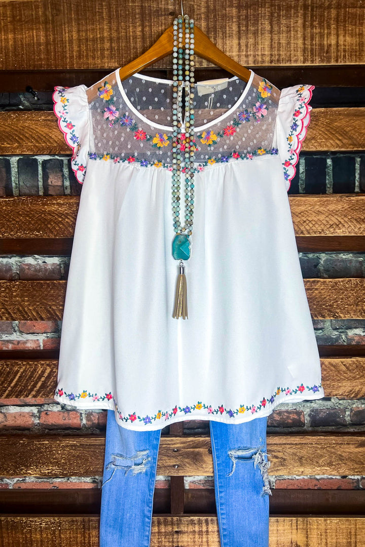 Lovely New Day Lace Embroidered Blouse in Ivory---------Sale