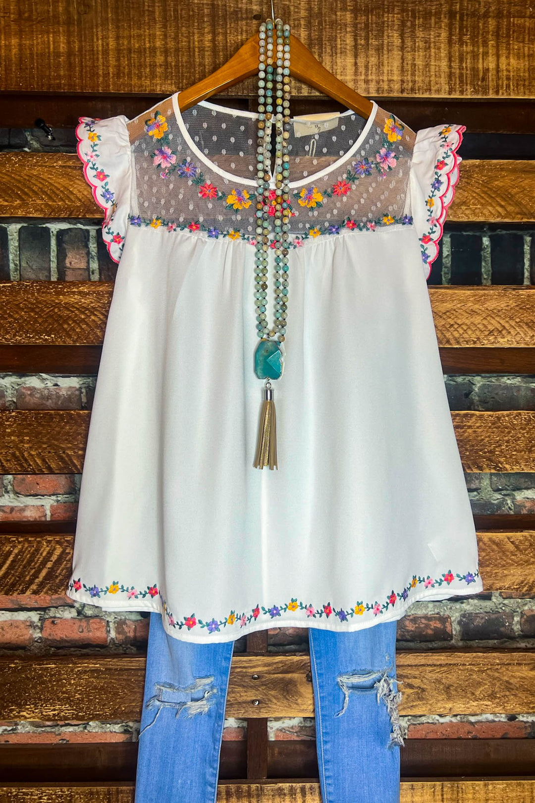 Lovely New Day Lace Embroidered Blouse in Ivory---------Sale