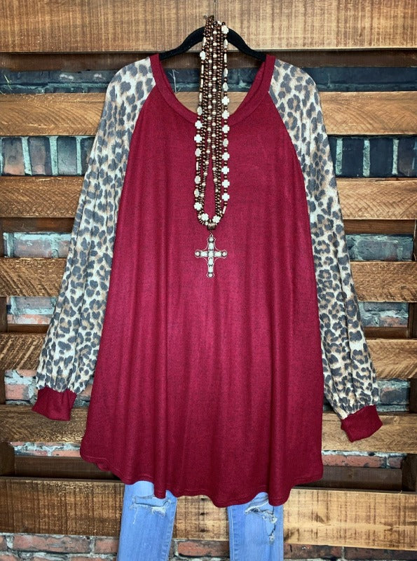 SWEATER TUNIC LEOPARD & BURGUNDY 3X 4X 5X------------SALE