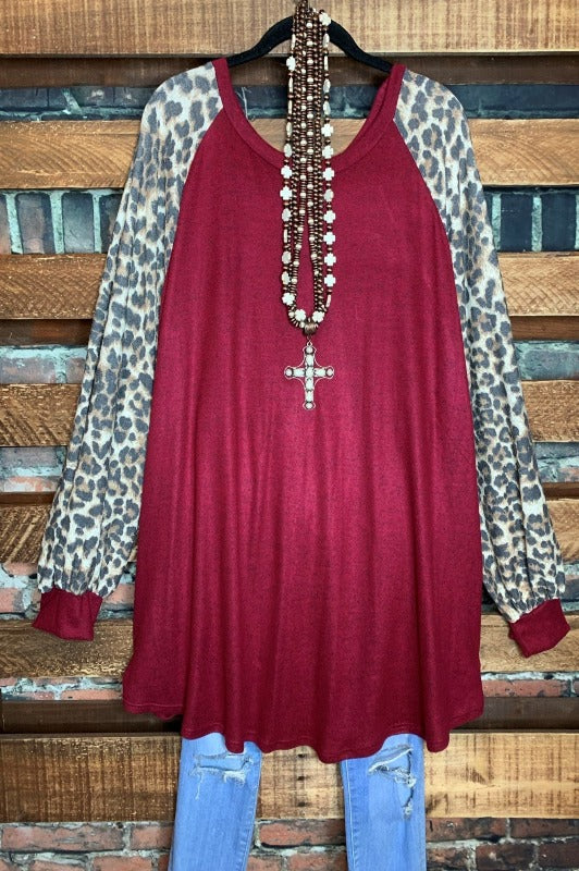 SWEATER TUNIC LEOPARD & BURGUNDY------------SALE