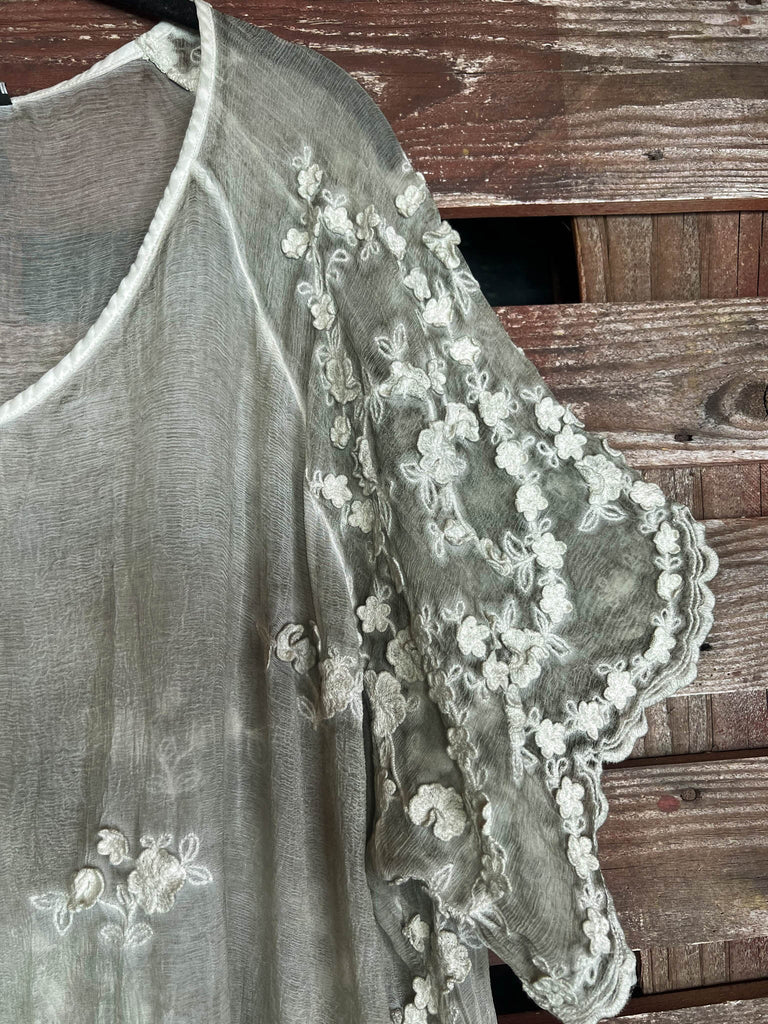 GORGEOUS AND GLAMOROUS SET TUNIC 100% SILK IN CRYSTAL SAGE