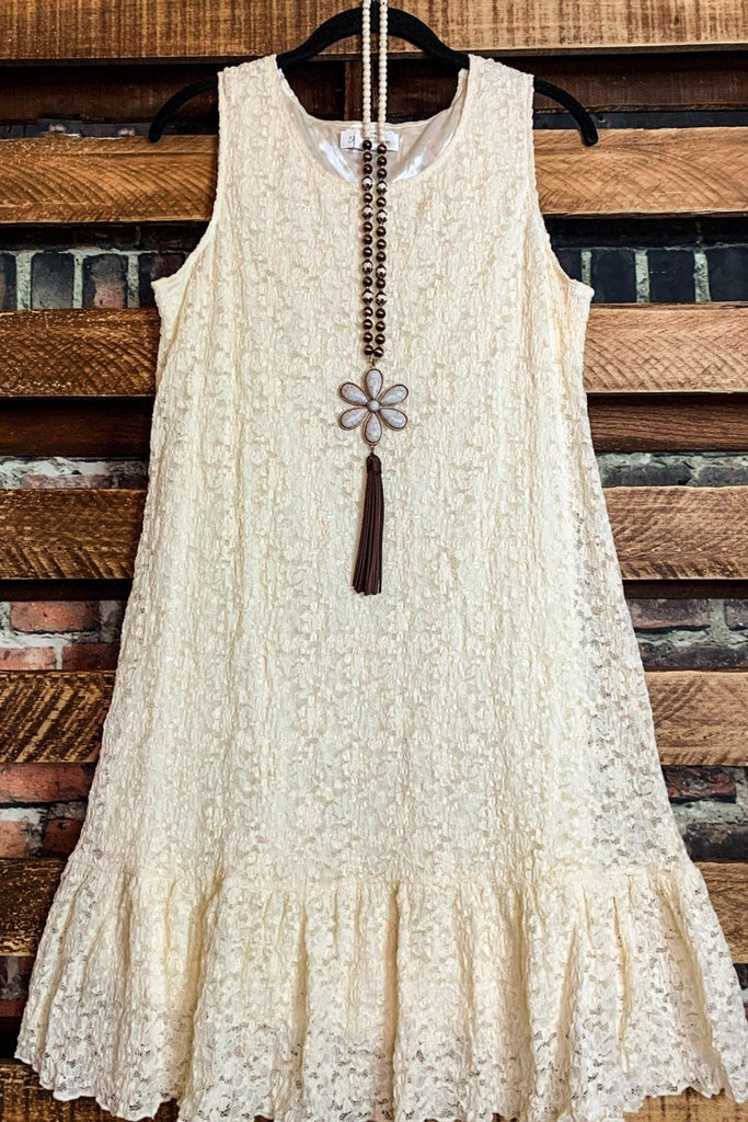 ESSENTIALLY MINE LACE SLIP LAYERING DRESS IN BEIGE-----------SALE