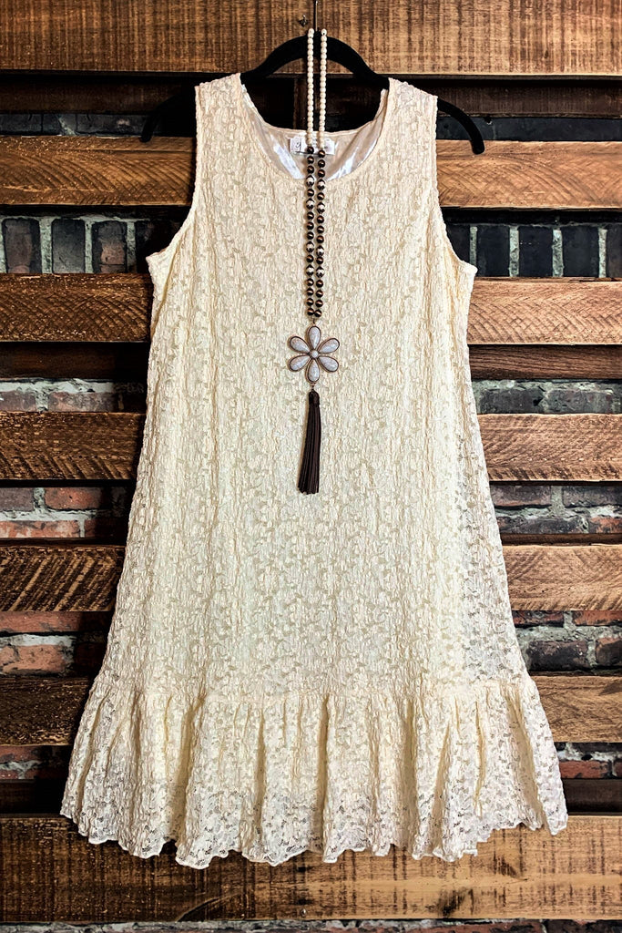 ESSENTIALLY MINE LACE SLIP LAYERING DRESS IN BEIGE-----------SALE