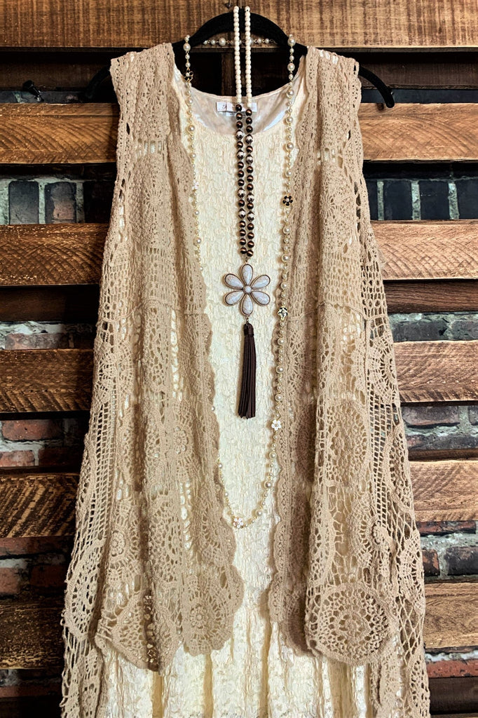 ESSENTIALLY MINE LACE SLIP LAYERING DRESS IN BEIGE-----------SALE