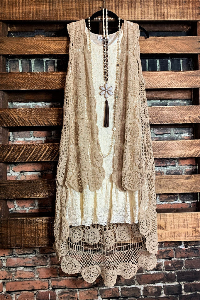 ESSENTIALLY MINE LACE SLIP LAYERING DRESS IN BEIGE-----------SALE