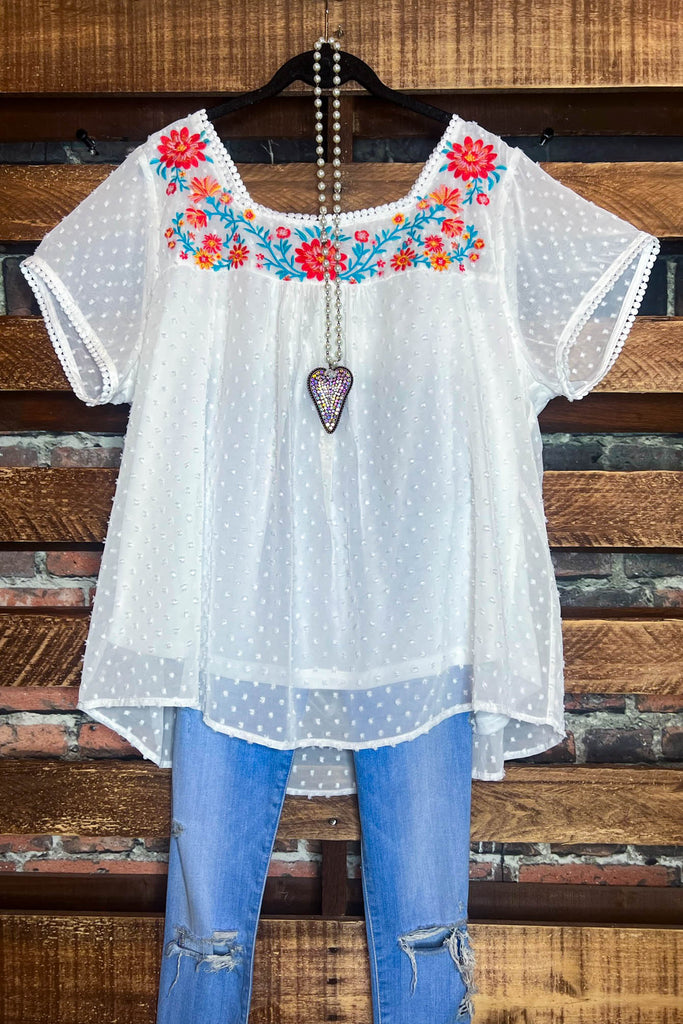 The Sweetest Days Beautiful Ivory Swiss Dot Embroidered Blouse