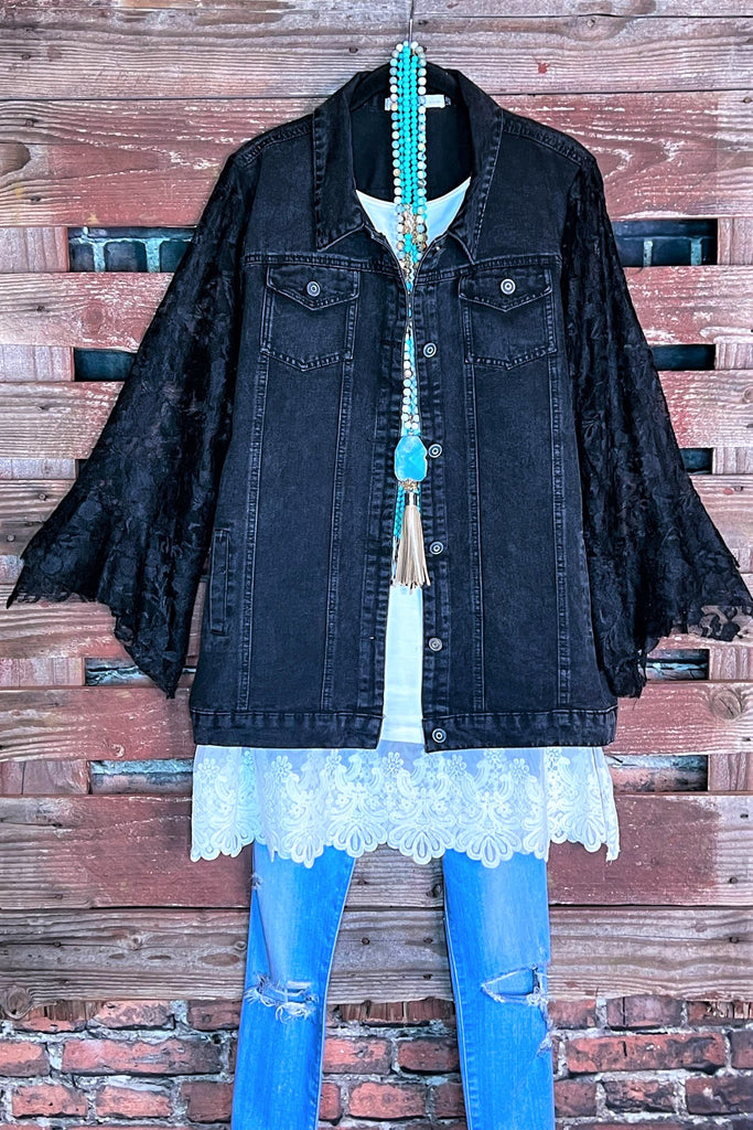 Downtown Loving Moment Lace & Black Denim Jacket